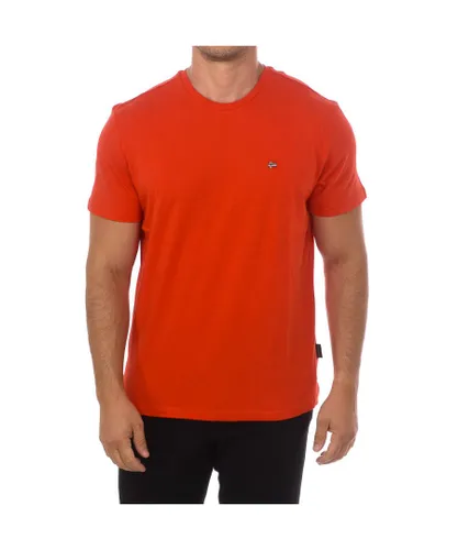 Napapijri Mens Short Sleeve Round Neck T-shirt NP0A4FRP - Red Cotton