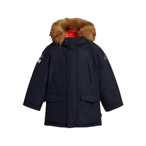 Napapijri , Padded Parka with Hood and Faux Fur ,Blue male, Sizes: