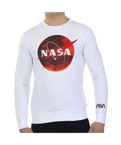 NASA MARS12S Mens basic long-sleeved round neck sweatshirt - White Cotton