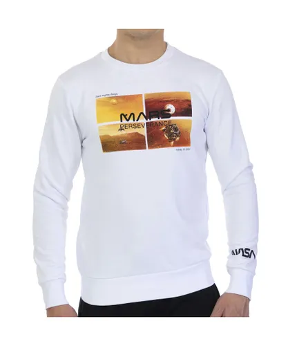 NASA Mens Basic long-sleeved crew-neck sweatshirt MARS09S for men - White Cotton