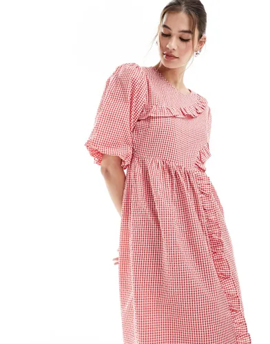 Native Youth ruffle detail gingham midaxi dress in red