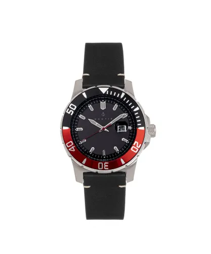 Nautis Mens Dive Pro 200 Leather-Band Watch w/Date - Red Stainless Steel - One Size