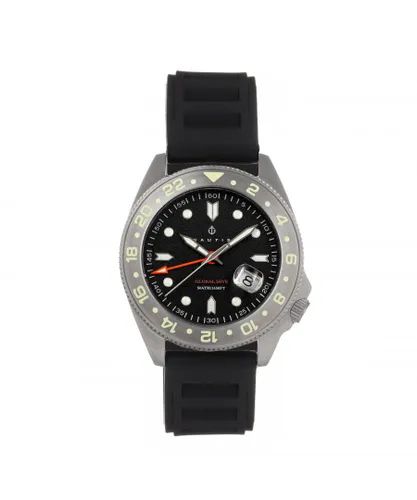 Nautis Mens Global Dive Rubber-Strap Watch w/Date - Black Stainless Steel - One Size