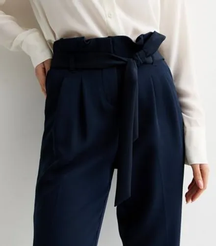 Navy High Waist Paperbag Trousers New Look