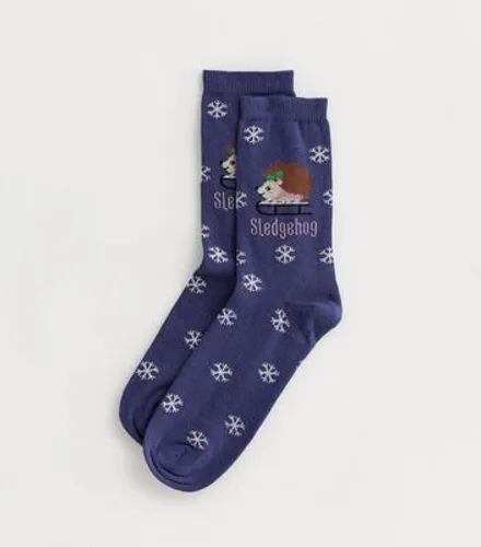 Navy Sledgehog Christmas Socks New Look