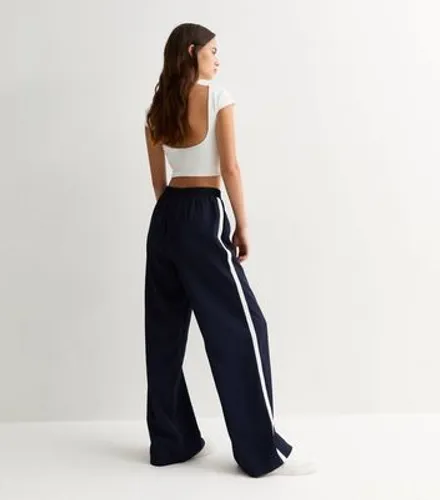 Navy Stripe Wide Leg Tailored Joggers New Look