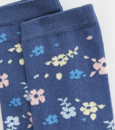 Navy Tropical Floral Print Socks New Look