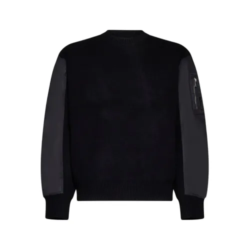 Neil Barrett , Black Hybrid Pullover with Nylon Sleeves ,Black male, Sizes: