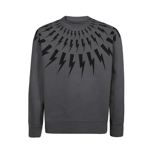 Neil Barrett , Grey Lightning Print Cotton Sweater ,Gray male, Sizes: