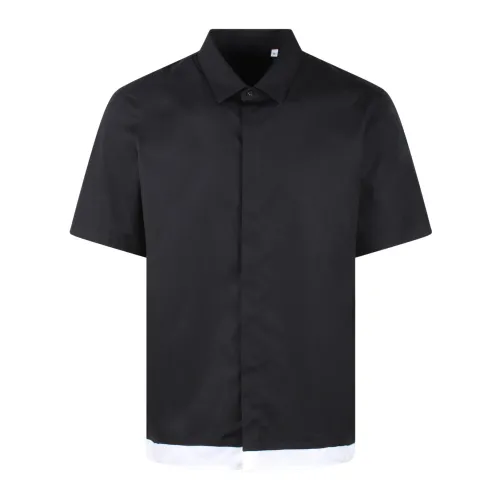 Neil Barrett , Loose Double Layer Short Sleeve Shirt ,Black male, Sizes:
