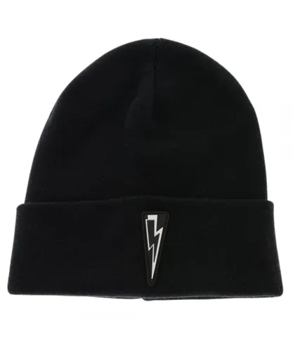 Neil Barrett Mens Bolt Logo Beanie Black Hat Cotton - One