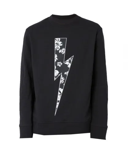 Neil Barrett Mens Flower Lightning Bolt Black Sweatshirt Cotton