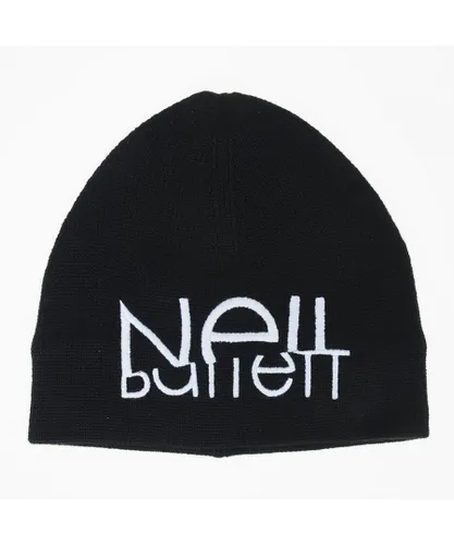 Neil Barrett Mens Sliced Logo Beanie Black Hat Wool - One
