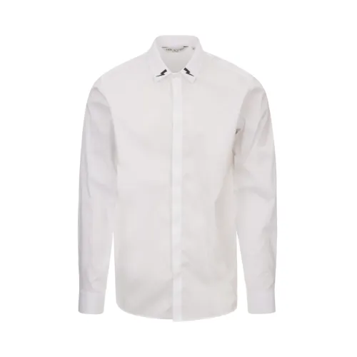 Neil Barrett , Slim Fit Long-Sleeved Shirt with Printed Logo ,White male, Sizes: