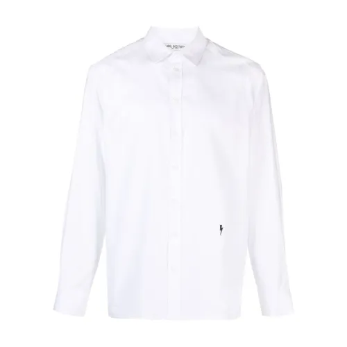 Neil Barrett , White Logo Black Shirt ,White male, Sizes: