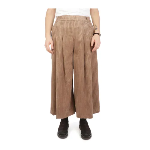 Nenette , Pant Cropped Velluto ,Brown female, Sizes: