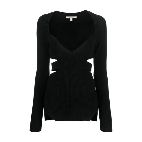 Nensi Dojaka , Fitted Long Sleeve Knitted Top with Cut Outs ,Black female, Sizes: