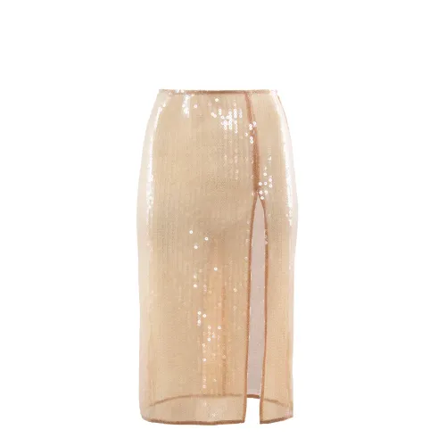 Nensi Dojaka , Sequinned Tulle Pencil Skirt ,Beige female, Sizes: