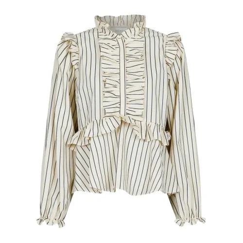 Neo Noir , Striped Blouse with Ruffle Details ,Multicolor female, Sizes: