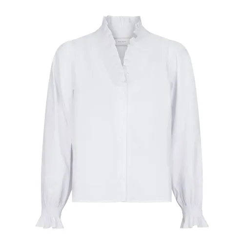 Neo Noir , White Ruffled Shirt with V-Neck ,White female, Sizes: