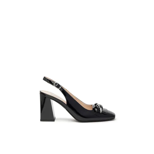 Nerogiardini , Black patent slingback sandals ,Black female, Sizes: