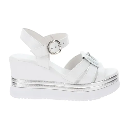 Nerogiardini , Leather Buckle Sandals ,White female, Sizes: