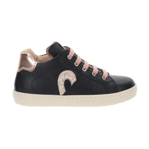 Nerogiardini , Leather Girl Sneakers with Lace and Zip Closure ,Black female, Sizes: