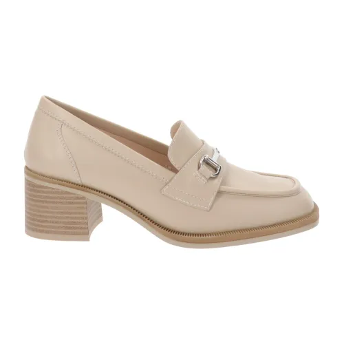 Nerogiardini , Leather High Heel Shoes Slip-On ,Beige female, Sizes: