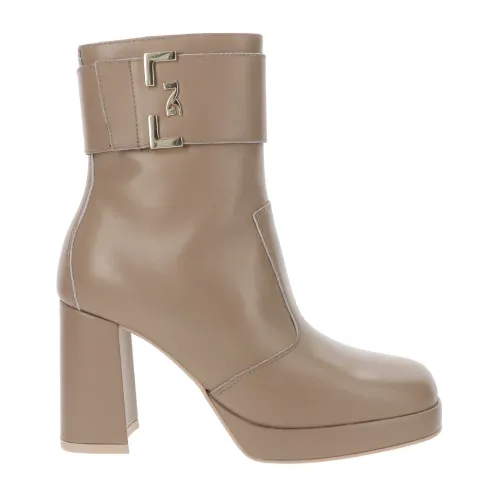 Nerogiardini , Leather Zip Closure Women Ankle Boots ,Beige female, Sizes: