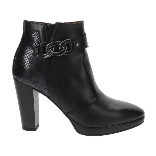 Nerogiardini , Leather Zip Closure Women Ankle Boots ,Black female, Sizes: