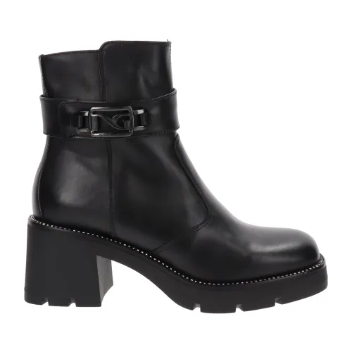 Nerogiardini , Leather Zip Closure Womens Ankle Boots ,Black female, Sizes: