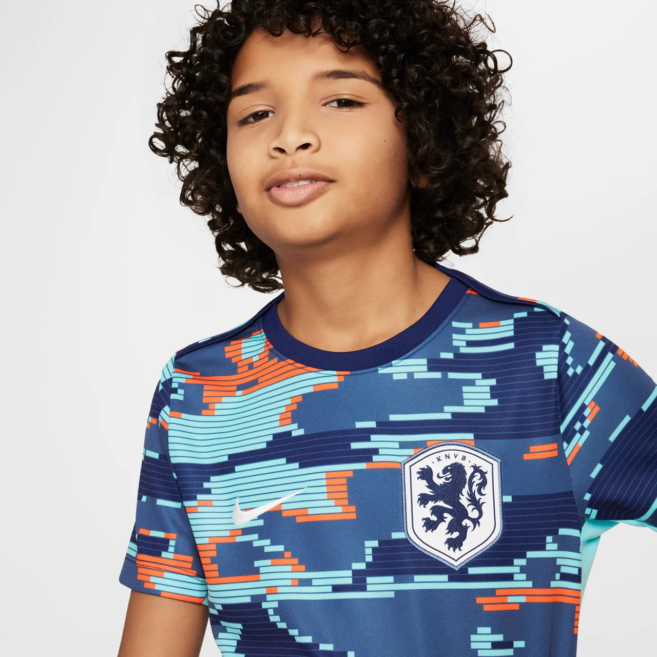Netherlands Academy Pro Older Kids' Nike Dri-FIT Football Pre-Match Short-Sleeve Top - Blue - Polyester