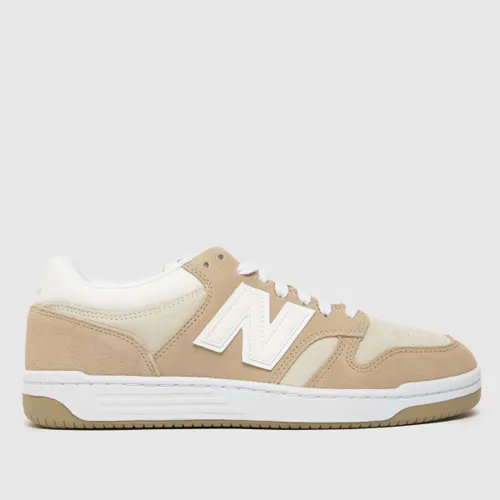 New Balance 480 Trainers in White & Beige