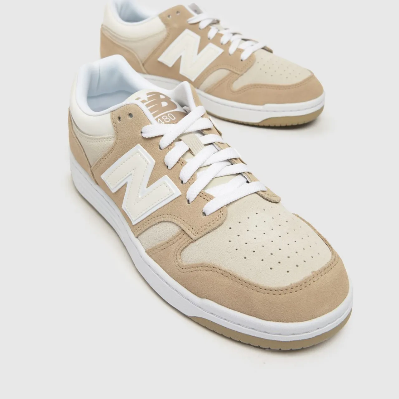 New Balance 480 Trainers in White & Beige
