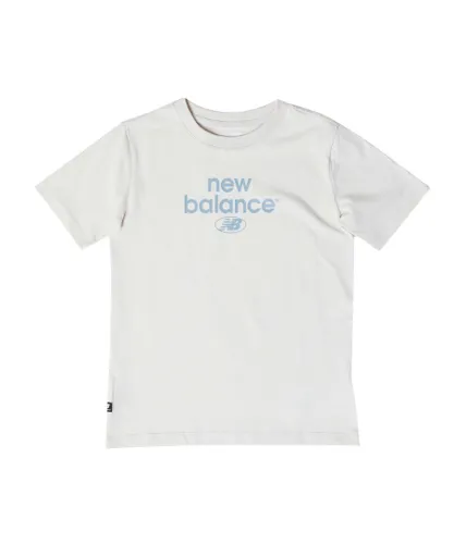 New Balance Boys Boy's Junior Essentials Reimagined Graphic T-Shirt in Off White Cotton
