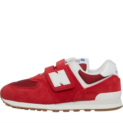 New Balance Junior 574 Hook And Loop Trainers Red/White/Gum