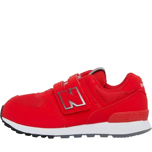 New Balance Junior 574 Hook And Loop Trainers Red/White