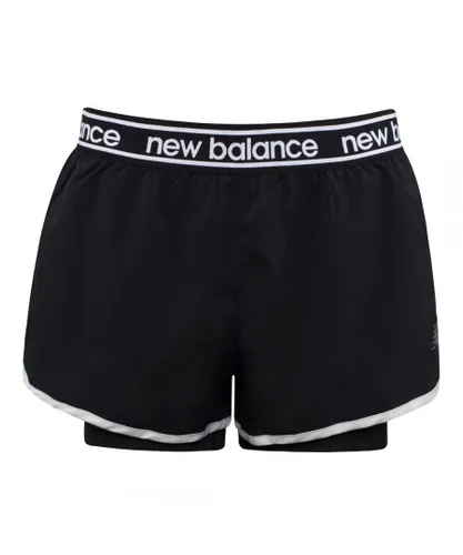 New Balance Logo Black Stretch Waist Womens Relentless 2in1 Shorts WS01177 BK Spandex