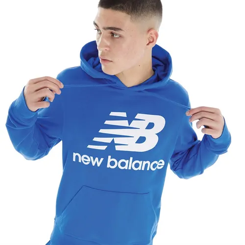 New Balance Mens Essentials Pullover Stacked Logo Hoodie Serene Blue
