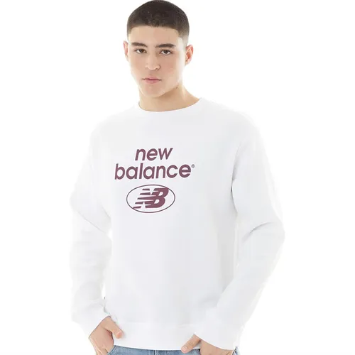 New Balance Mens Essentials Reimagined Graphic Logo Sweatshirt White