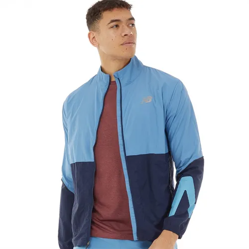 New Balance Mens Graphic Impact Packable Running Jacket Heritage Blue