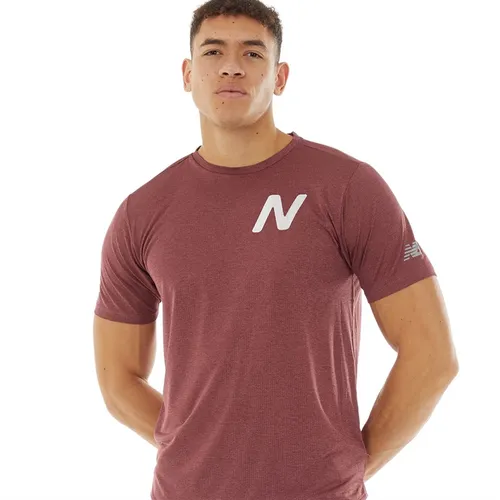 New Balance Mens Impact Graphic Running Top Washed Burgundy Heather