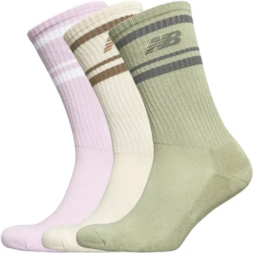 New Balance Three Pack In-Stripe Logo Crew Socks White/Green/Pink