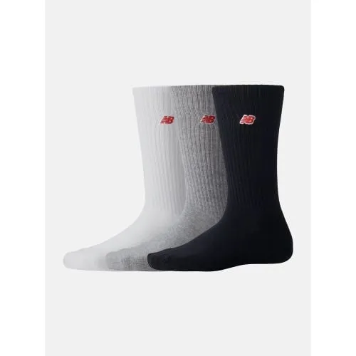 New Balance Unisex White Grey Black 3-Pack Patch Logo Crew Sock