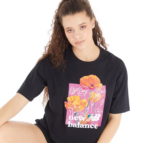 New Balance Womens Essentials Summer Bloom Graphic T-Shirt Black