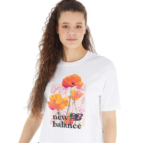 New Balance Womens Essentials Summer Bloom Graphic T-Shirt White