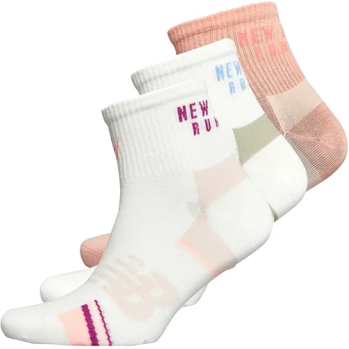 New Balance Womens Three Pack Impact Ankle Repreve Running Socks White/Pink