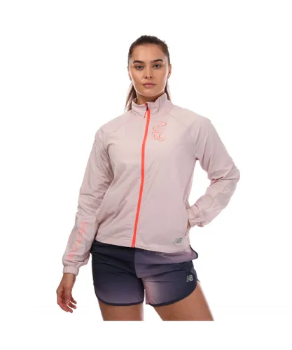 New Balance Womenss Printed Impact Run Light Pack Jacket in Pink Nylon