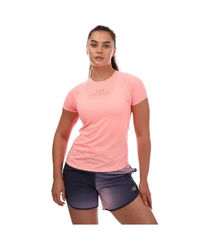 New Balance Womenss Printed Impact Run T-Shirt in Pink