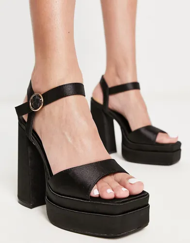 New Look double platform square toe heeled sandals in black